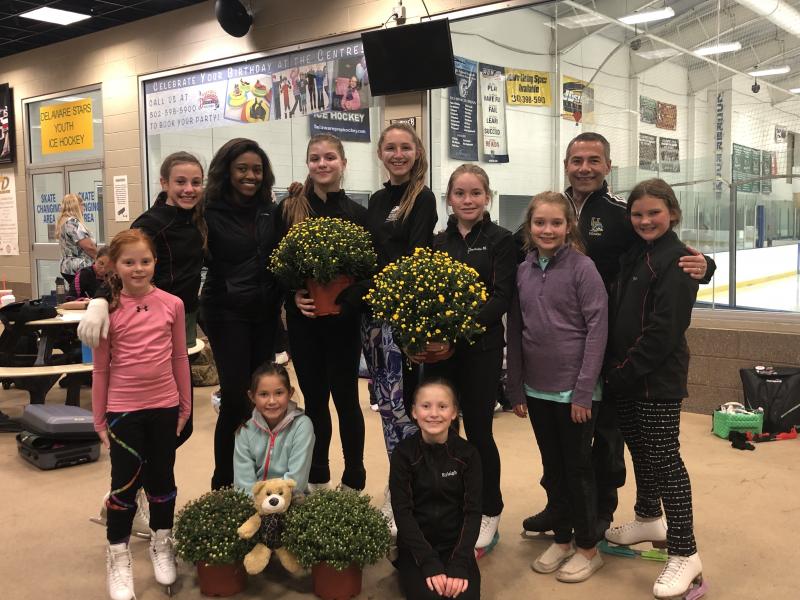 Bay Country Figure Skating Club members shown are in back (l-r) Allie Moore, Marydel; Sofia Stecher-Roberts, Easton, Md.; coach Sequoia Bernar, Salisbury, Md.; Tori Lingo, Lewes; Schuyler Gary, Easton; Isabella Metz, Rehoboth Beach; coach and Bay Country FSC President Tom Harrison, Newark; IsaBella Woodworth, Ridgely, Md.; and Sophia Garland, Denton, Md. In front are Tatiana Gulay, Rehoboth Beach and Ryleigh Sheehan, Felton. SUBMITTED PHOTO